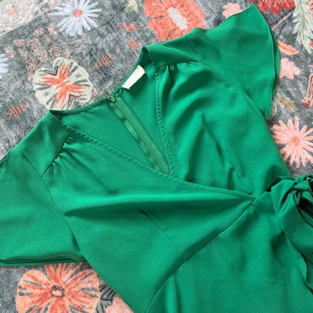 Altar'd State Green Flutter Sleeve Ruffle Wrap Dress Emerald Medium HA19050-AS21